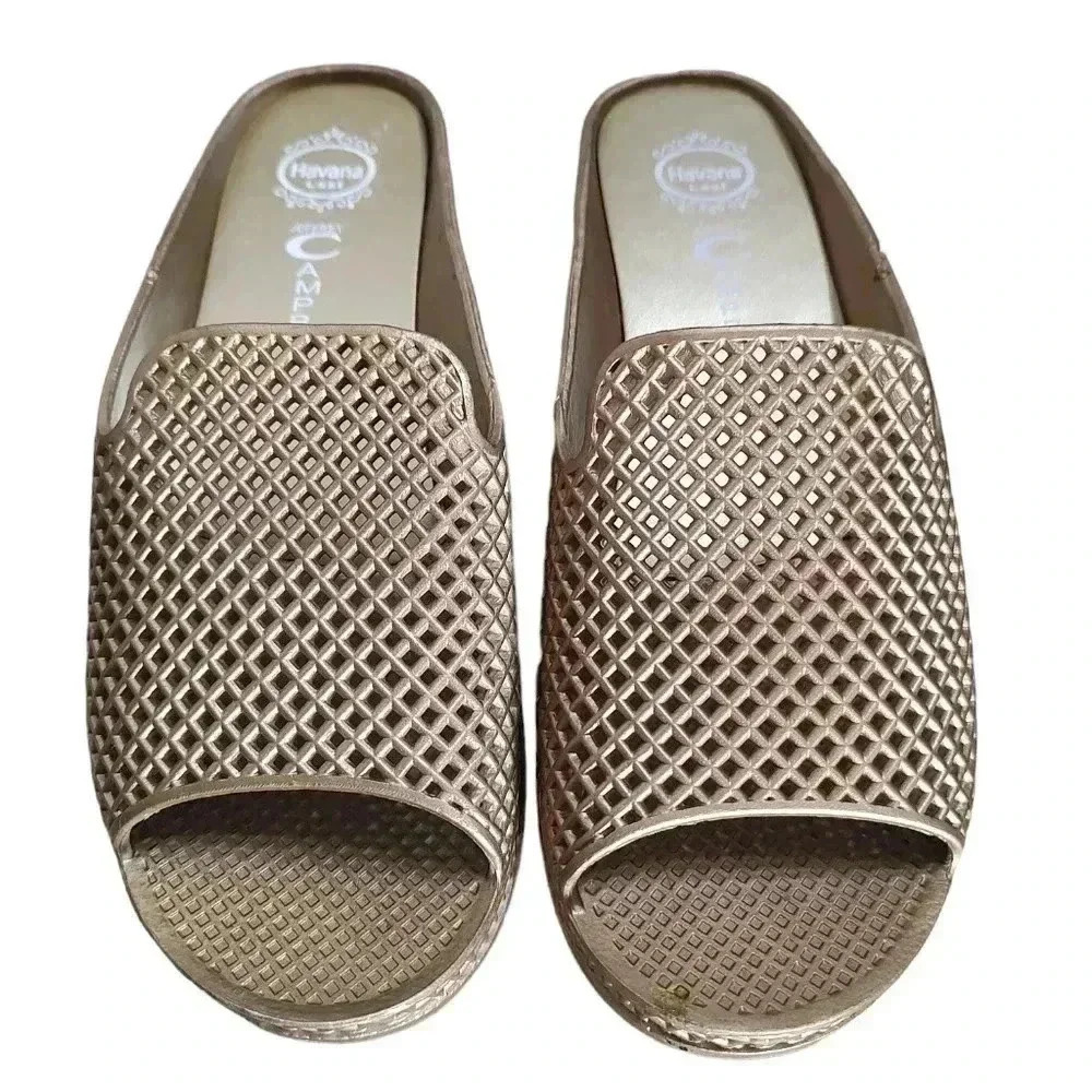 Jeffrey Campbell Havana Jelly Slides Gold Rubber Mule Wedge Sandals